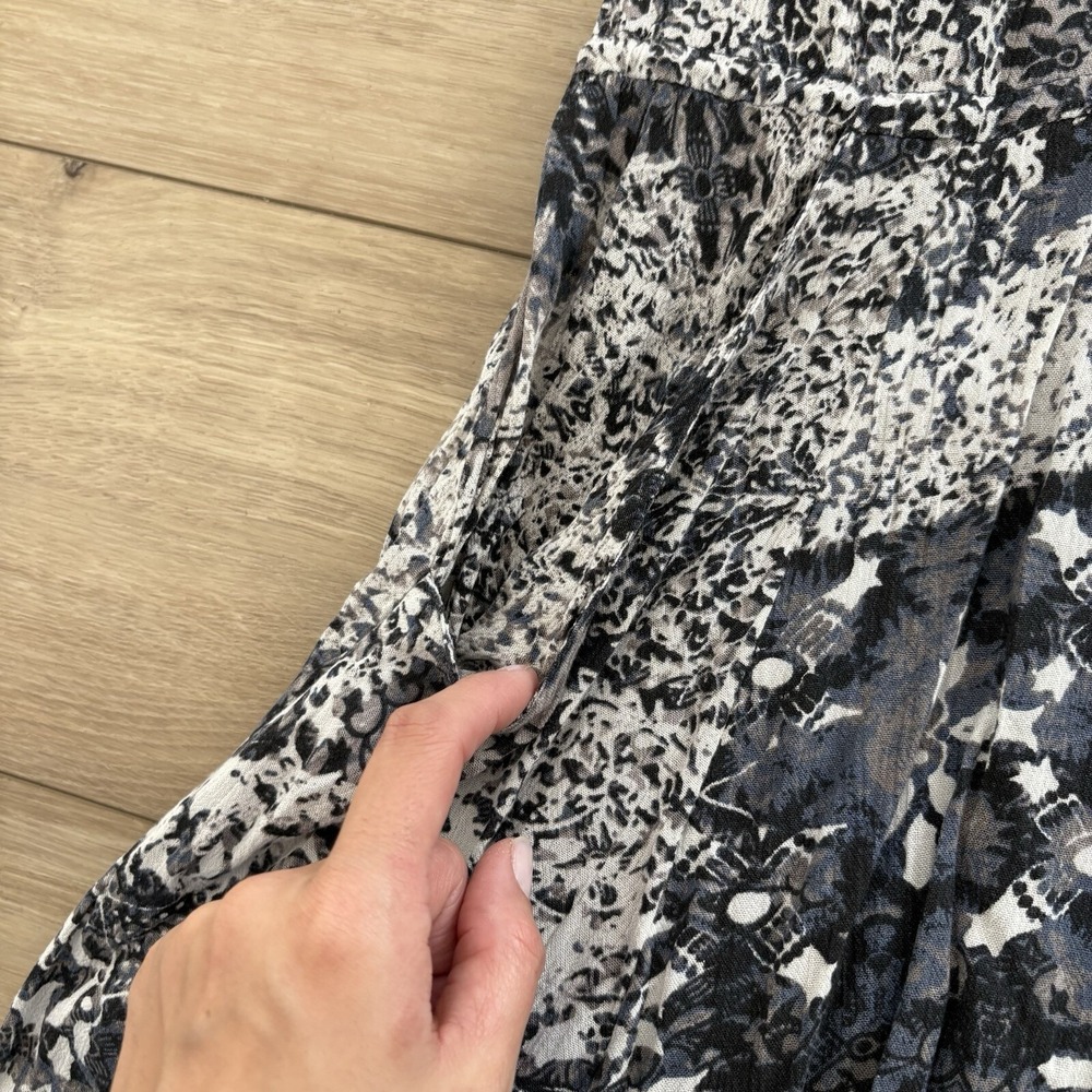 Free People XS Blue Black Patterned Open Back Split Sleeve Boho Dress Pockets - Picture 3 of 7